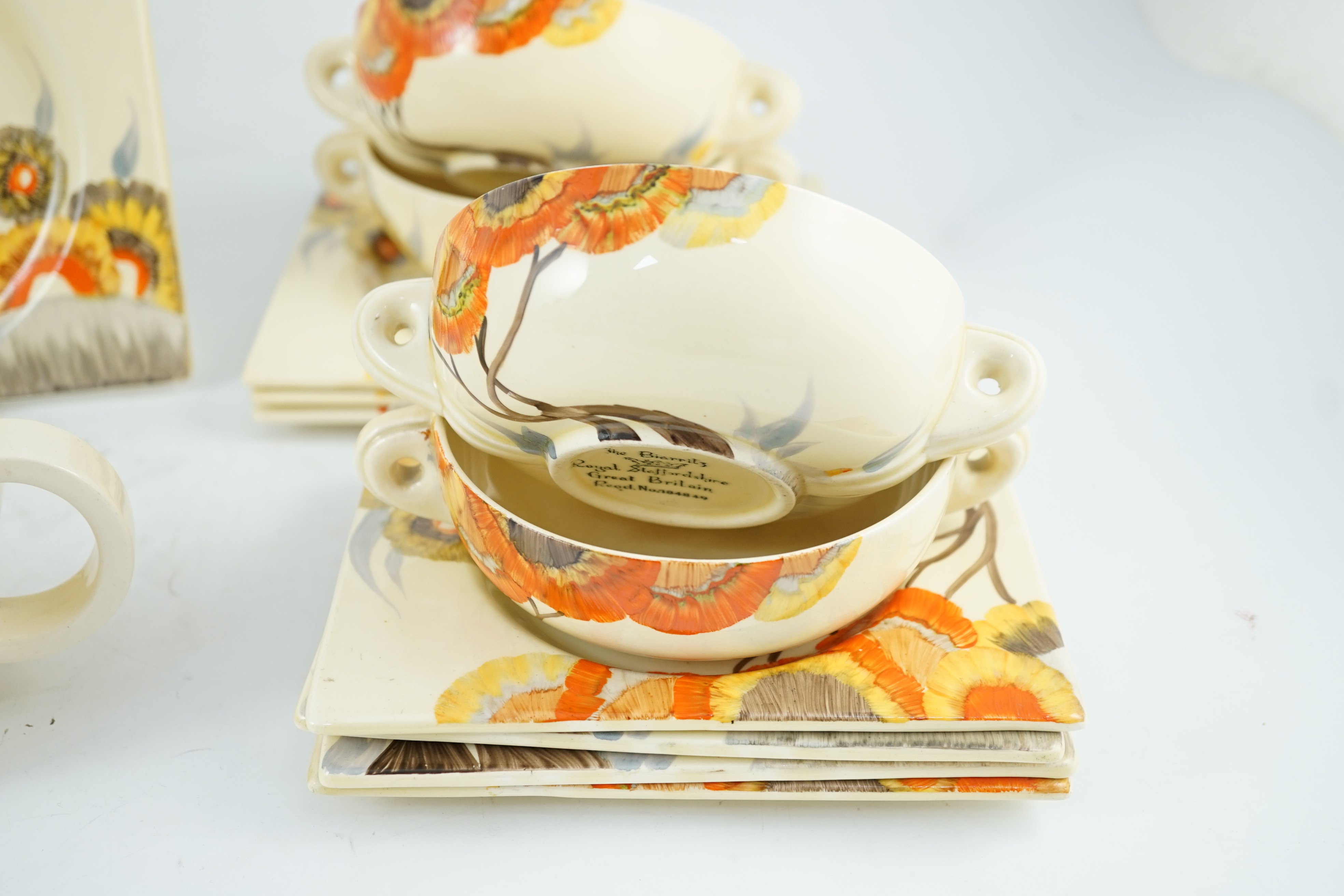 A Clarice Cliff Rhodanthe pattern part dinner service, Biarritz shape